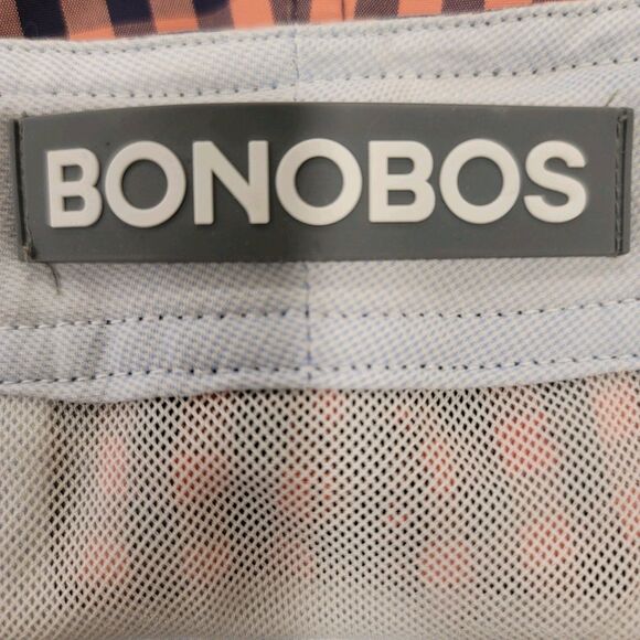 BONOBOS Board Shorts Men's 32x5 Pink Navy Blue Checked Gingham Lined Swim Trunks - Picture 3 of 10